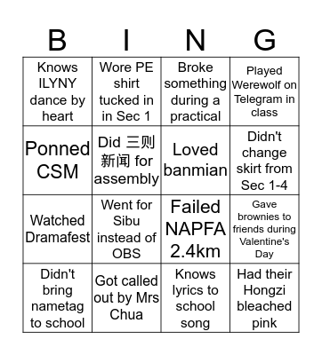 BINGO: NANYANG EDITION Bingo Card