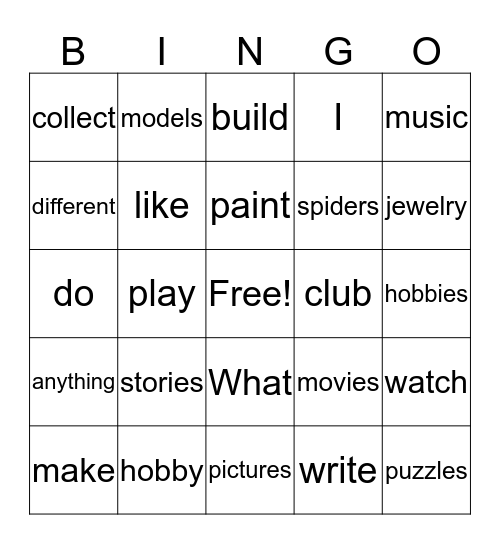 The Hobby Club! Bingo Card