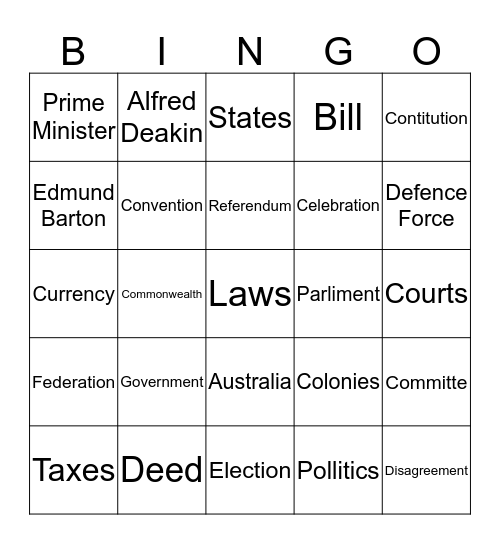 Federation Bingo Card