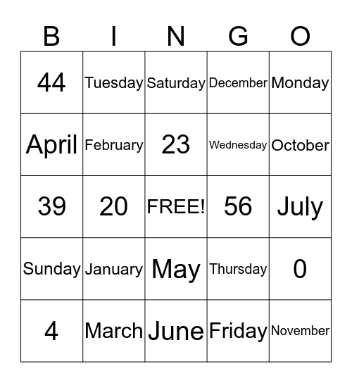 Untitled Bingo Card