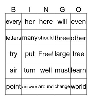 Fry Words - Taylor - 2018 - #2 Bingo Card