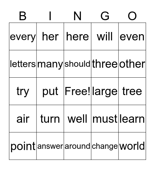 Fry Words - Taylor - 2018 - #2 Bingo Card