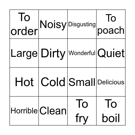 Adjectives Bingo Card