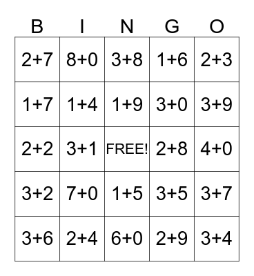 Addition Facts 1 2 3 Bingo Card