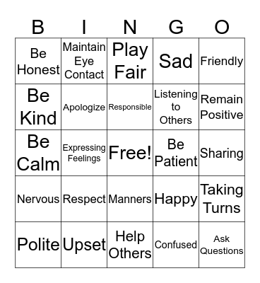 Social Skills BINGO Card