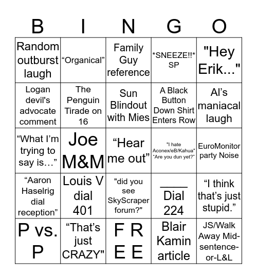 A Day in Row 2 Bingo Card