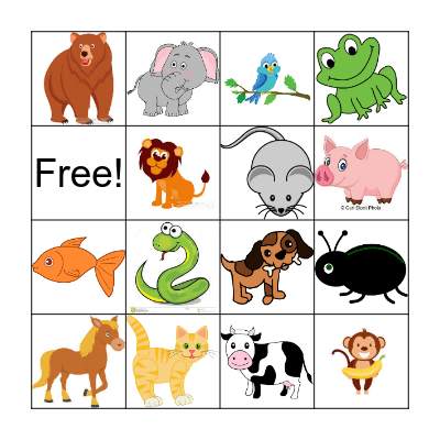 Animal Bingo Card
