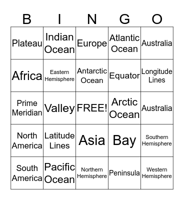 Social Studies Bingo Card