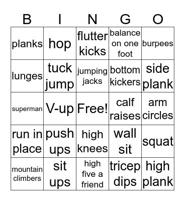 Fitness Bingo Card