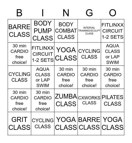 BODY BLAST BINGO CHALLENGE! Bingo Card