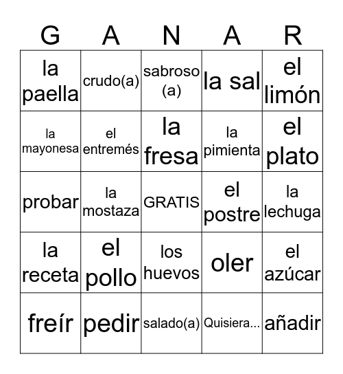 SP 2 Unidad 5 Bingo Card