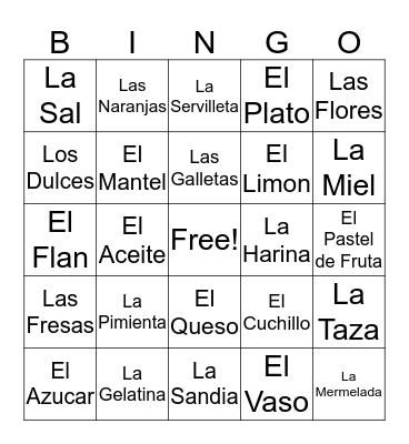 Restaurantes in Spanish Bingo Card