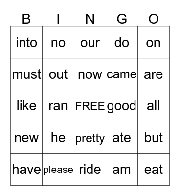 Primer Dolch Sight Words Bingo Card