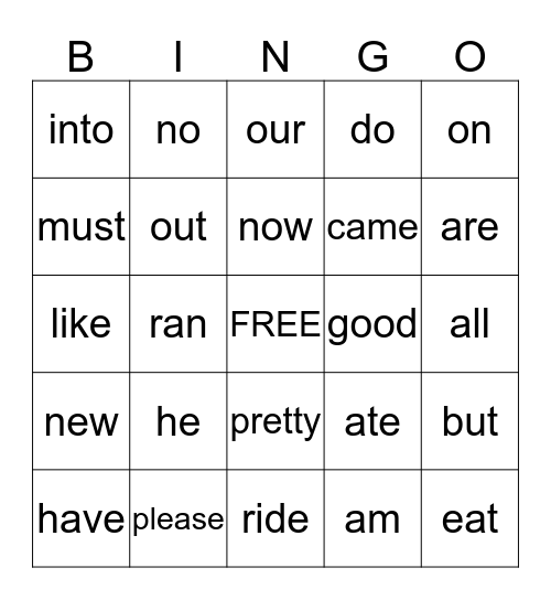Primer Dolch Sight Words Bingo Card
