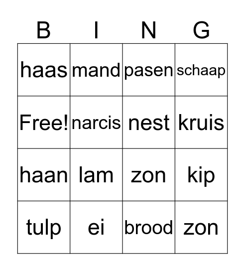 Pasen Bingo Card