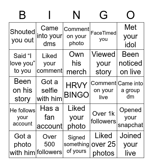 @hrvymeetandgreet Bingo Card