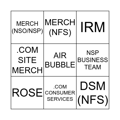 NIKE DIRECT BINGO Card