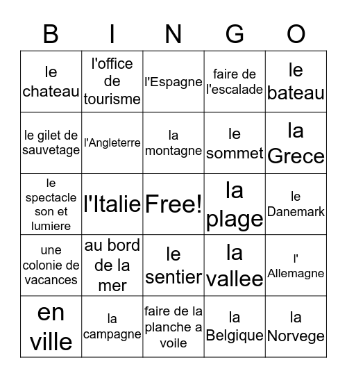 Chapitre 10, Vocabulaire 1 Bingo Card