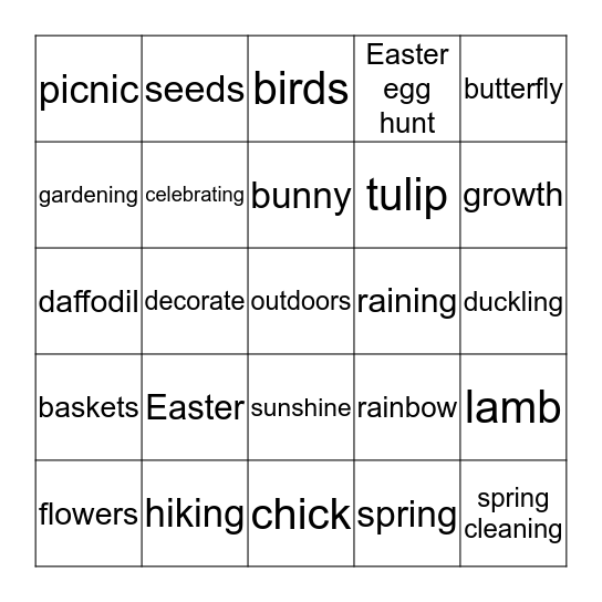 Spring Bingo Card