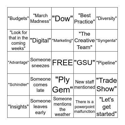 STAFF MEETING BINGO Card