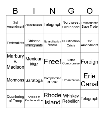 Benchmark II Review Bingo Card