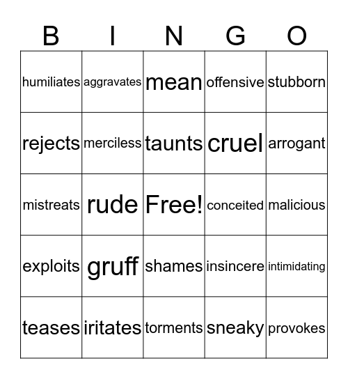 Anti-Bullying Bingo Card