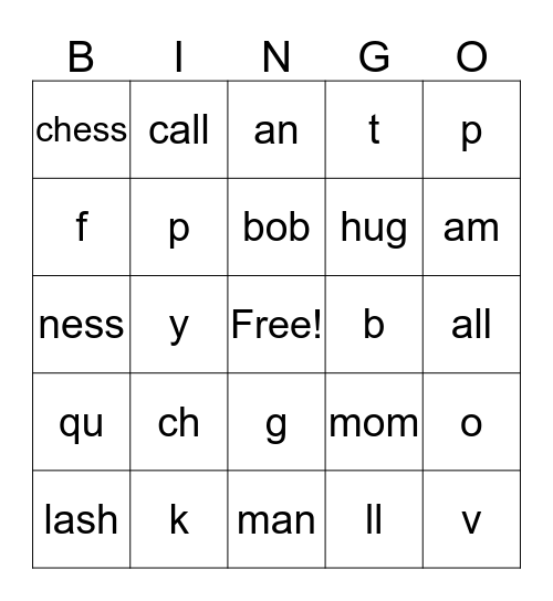 Phonics Bingo Card