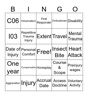 Texas Workers' Compensation Bingo Card