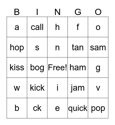 Phonics Bingo Card