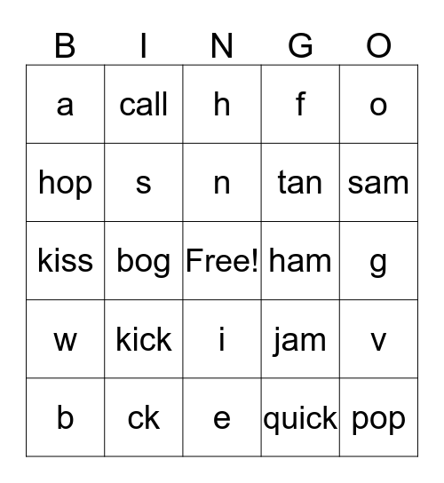 Phonics Bingo Card