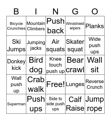 Fitness Bingo Card