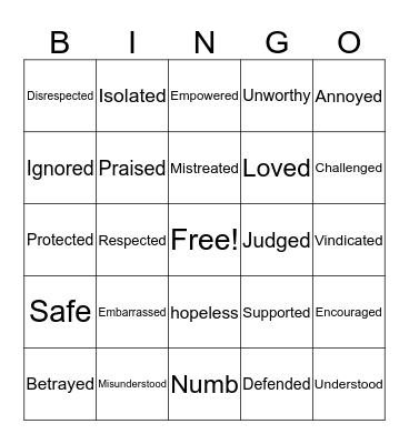 I FEEL.. Bingo Card