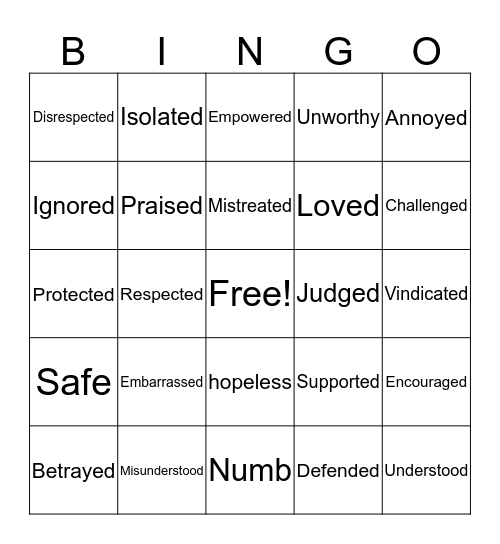 I FEEL.. Bingo Card