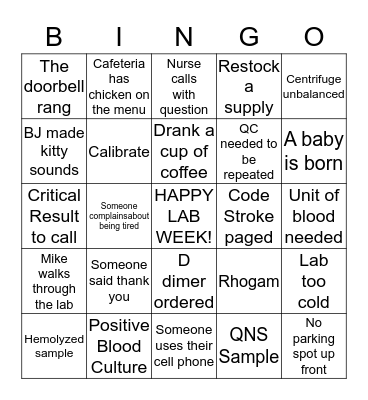 Lab Week Bingo!! Bingo Card