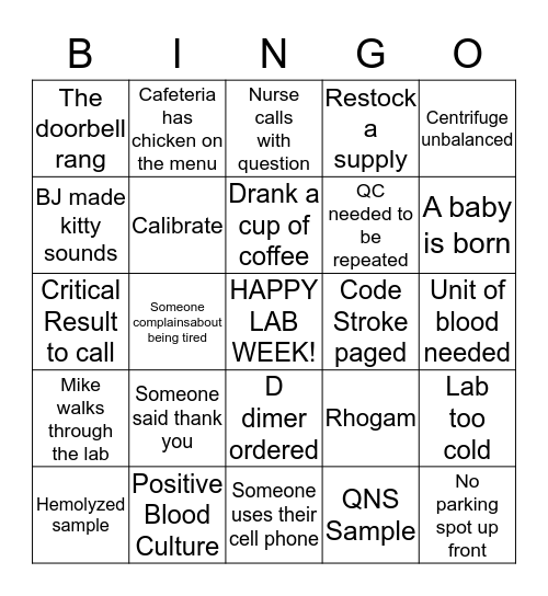 Lab Week Bingo!! Bingo Card