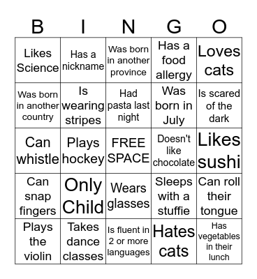 Get to know your class! Bingo Card