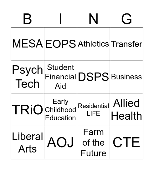 West Hills College Coalinga Bingo Card