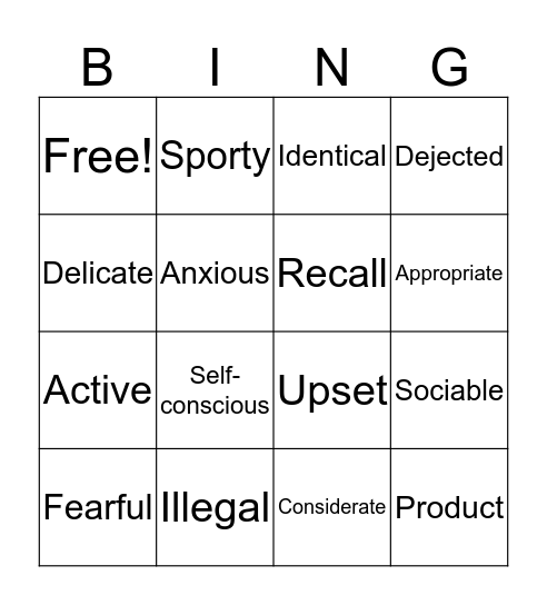 Word Building Bingo Session 8 Bingo Card