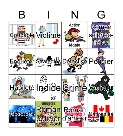 Bingo des détectives Bingo Card