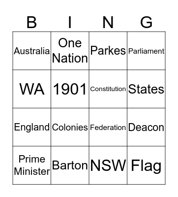 Murray's Federation Bingo Card