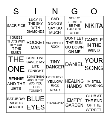 183 BEST OF ELTON JOHN Bingo Card