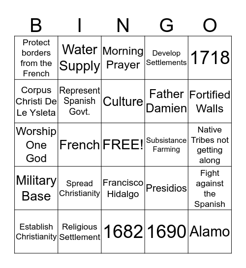 Missions Bingo Card