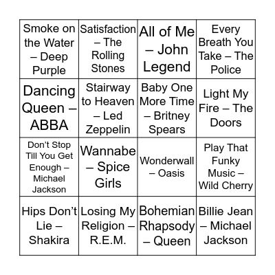 Musical Bingo Card
