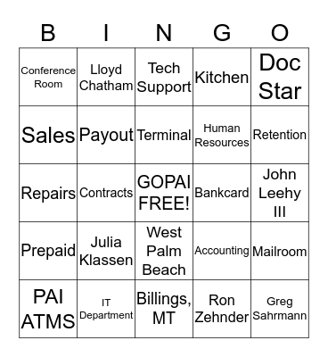 GO PAI BINGO Card
