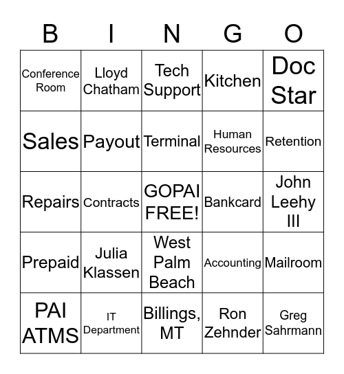 GO PAI BINGO Card
