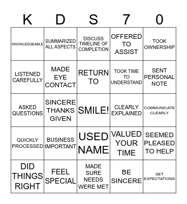 Beach Blanket KDS bingo Card