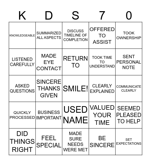 Beach Blanket KDS bingo Card