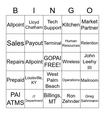 GO PAI BINGO Card