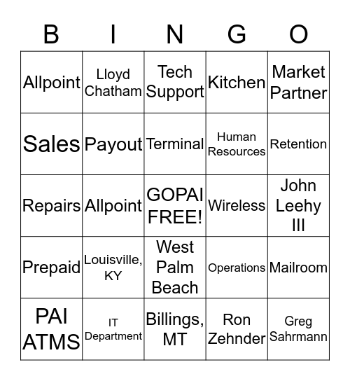 GO PAI BINGO Card