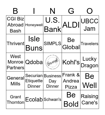 B-Week Bingo for Budge Passes Bingo Card